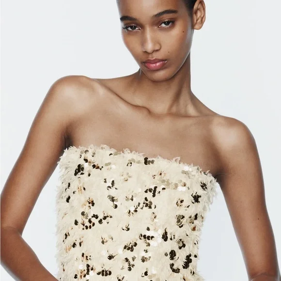 ZARA Sequin Feather Crop Top - Picture 3 of 11